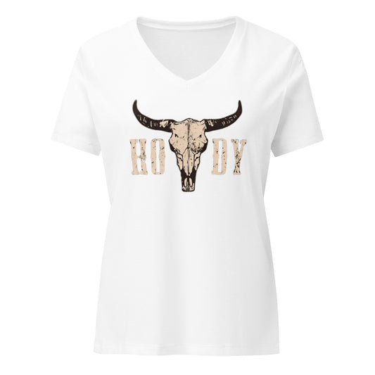 Women’s relaxed V-neck | "HOWDY" | White